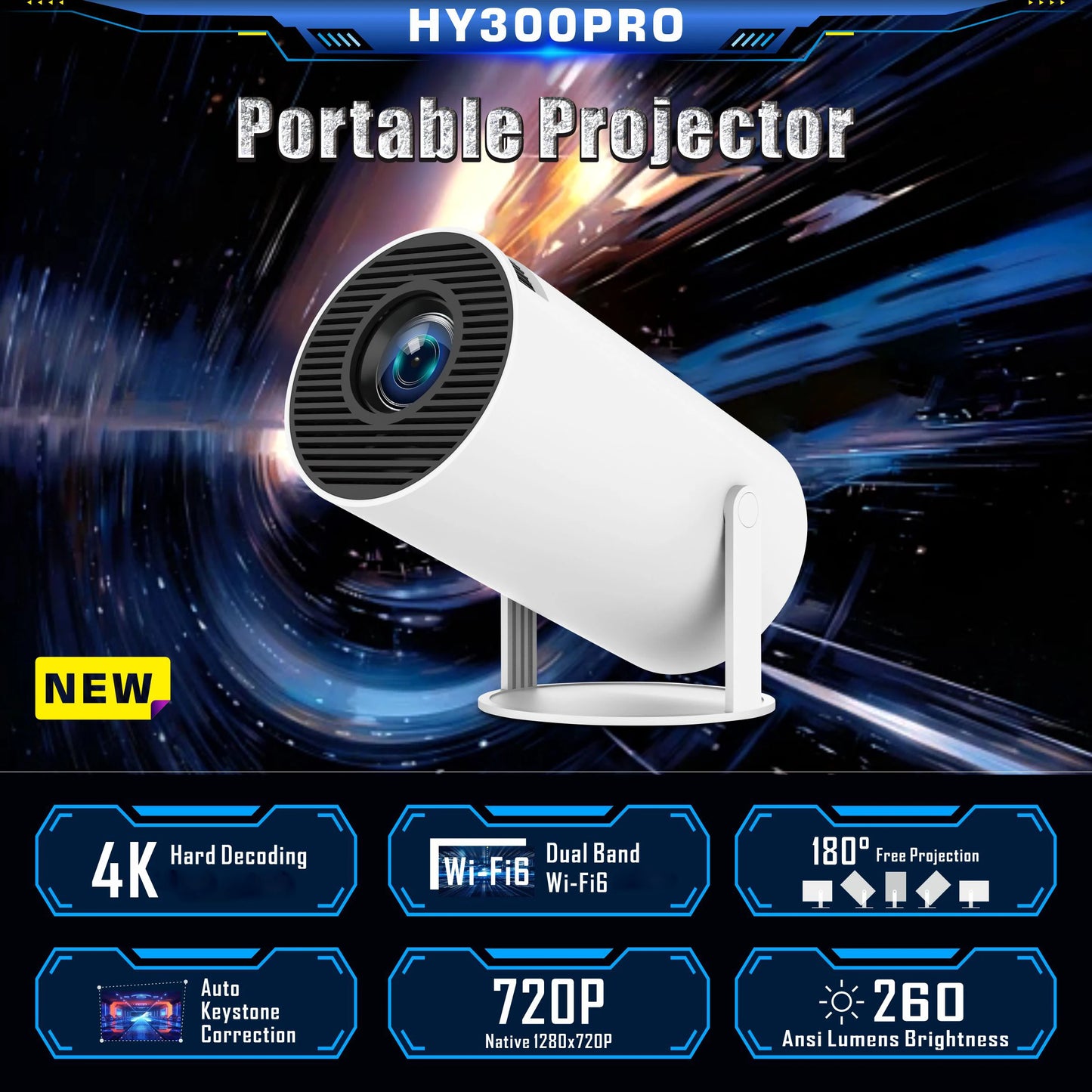 Mini Proiector 4K Android 11 HY300 PRO, Compatibil Cu iPhone și Telefon Android