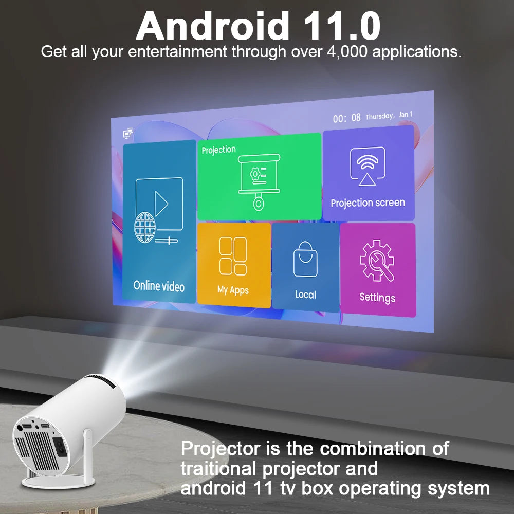 Mini Proiector 4K Android 11 HY300 PRO, Compatibil Cu iPhone și Telefon Android