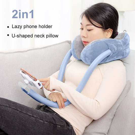 Young Woman Relaxing On Her Sofa Using The Headrest Smartphone Holder